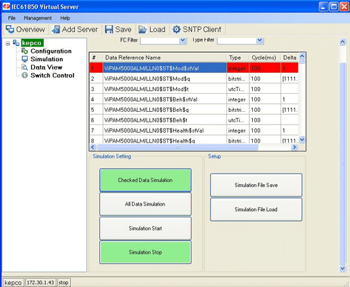 IEC 61850 Virtual Server Screen