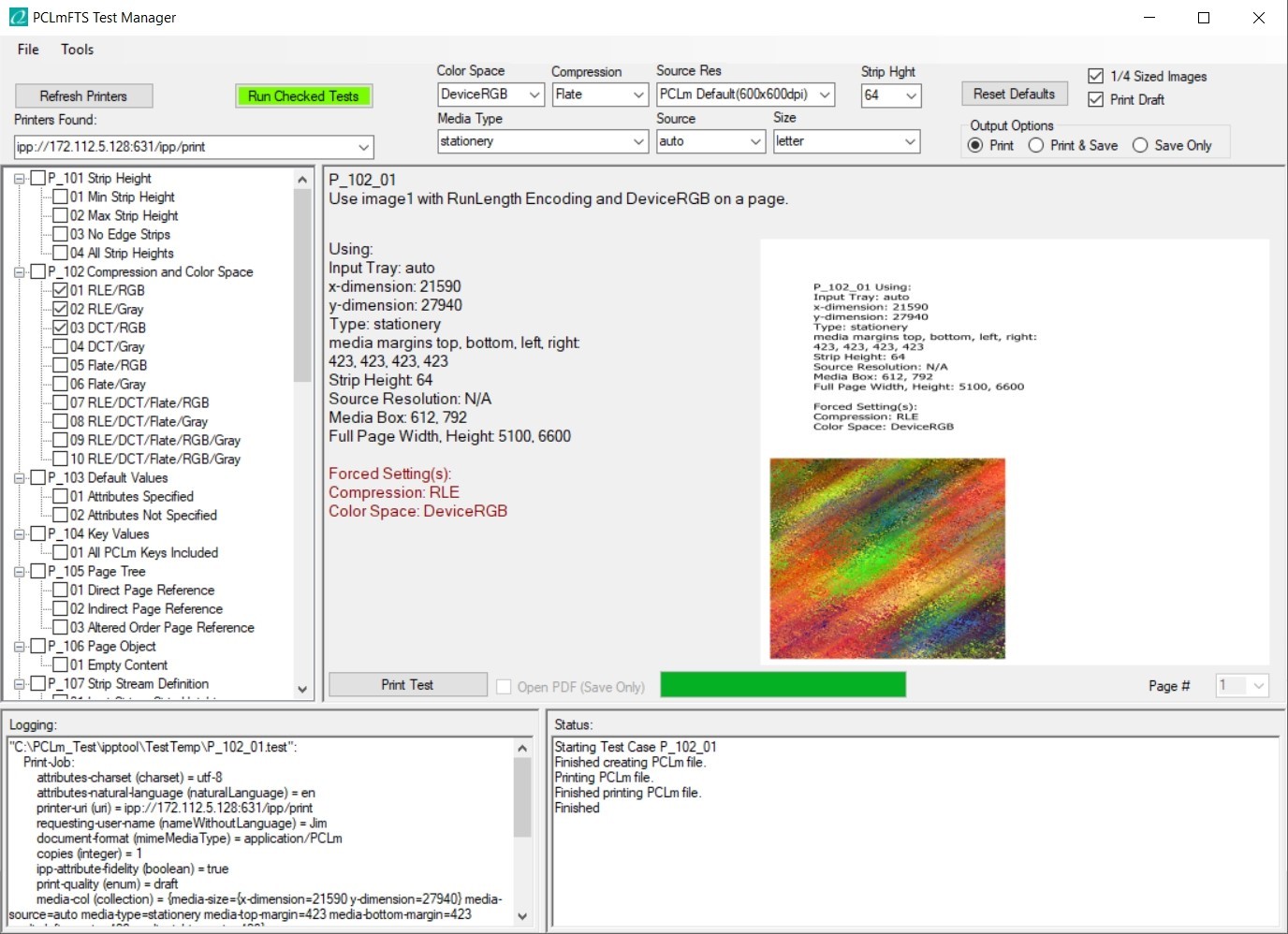 Screenshot of PCLm Functional Test Suite